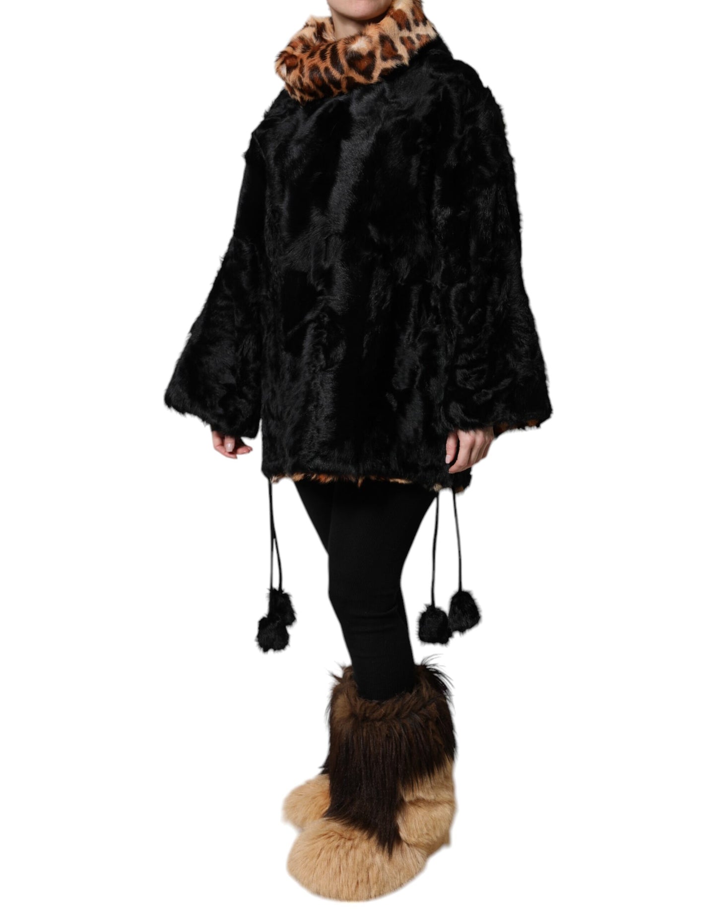Dolce & Gabbana Black Lamb Fur Short Coat for Women