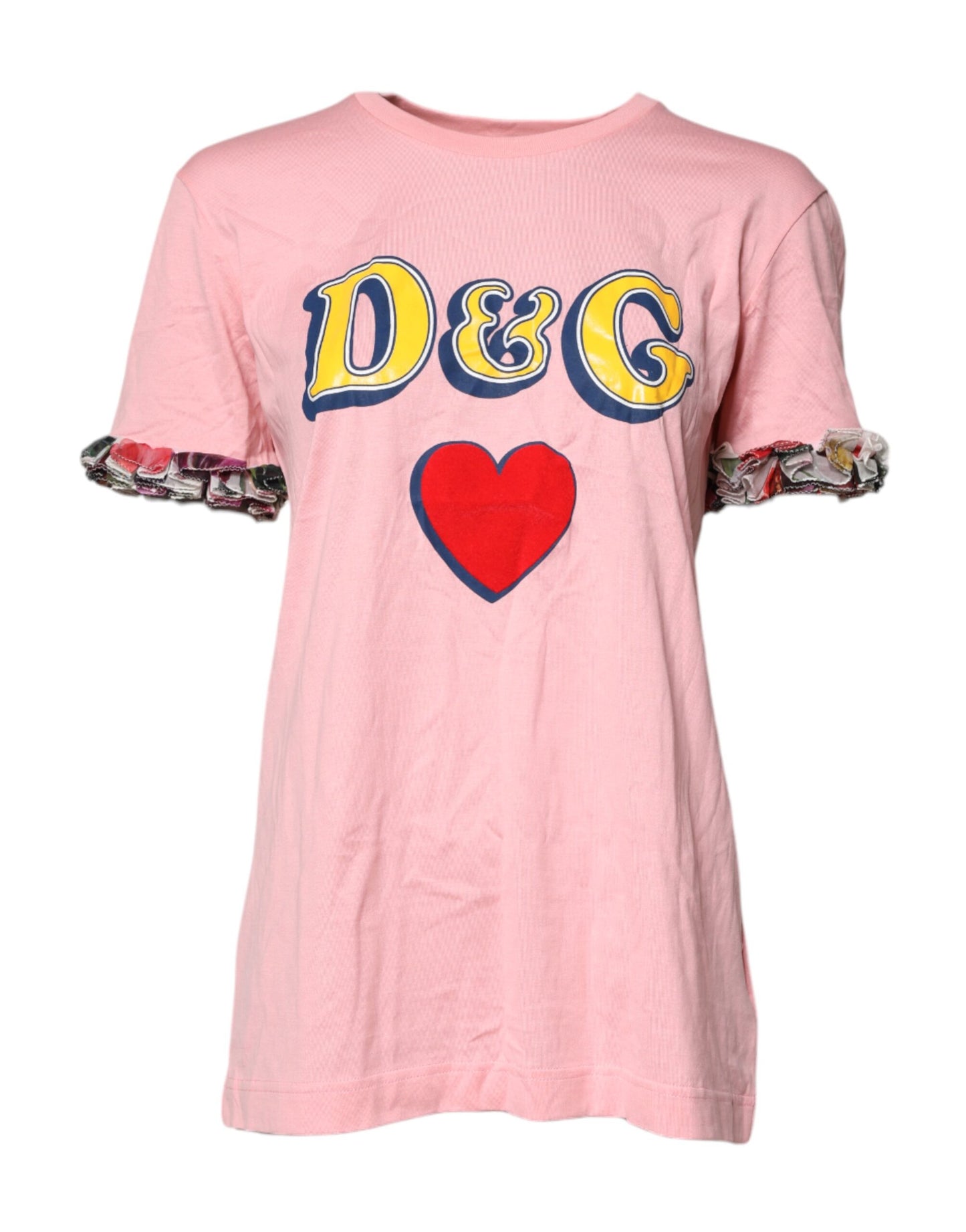 Dolce & Gabbana Pink Logo Print Cotton Crew Neck Tee