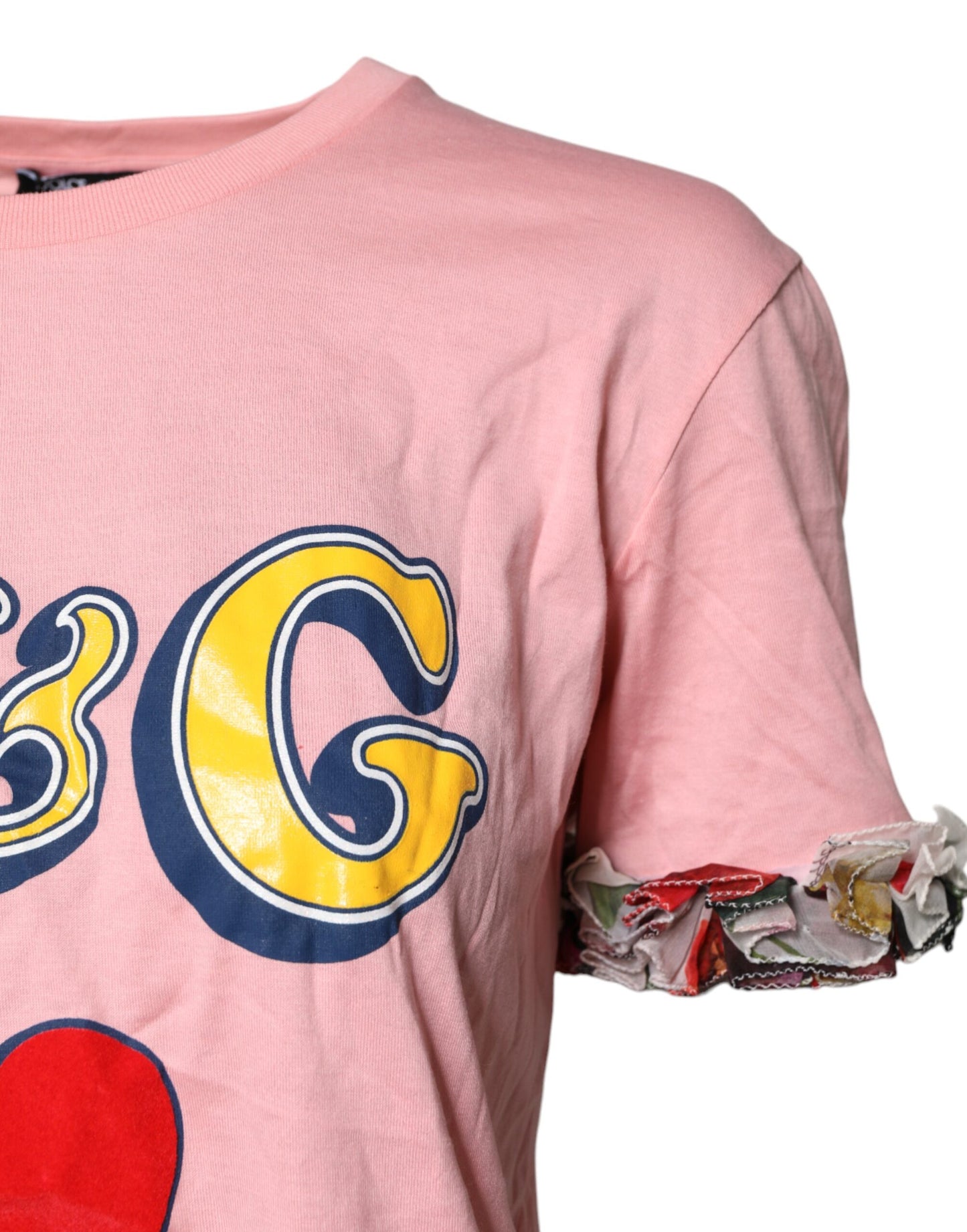 Dolce & Gabbana Pink Logo Print Cotton Crew Neck Tee
