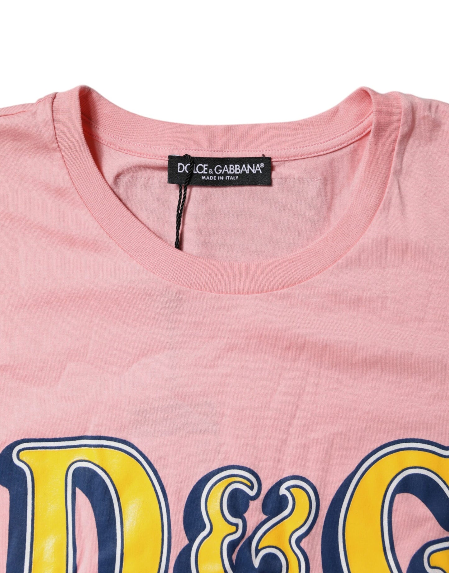 Dolce & Gabbana Pink Logo Print Cotton Crew Neck Tee