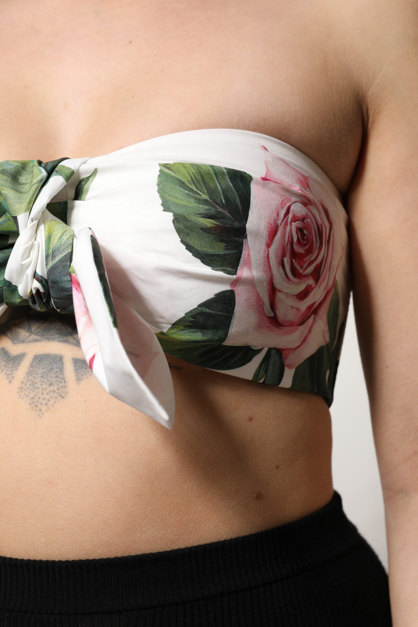 Dolce & Gabbana White Floral Print Cropped Bustier Cotton Top