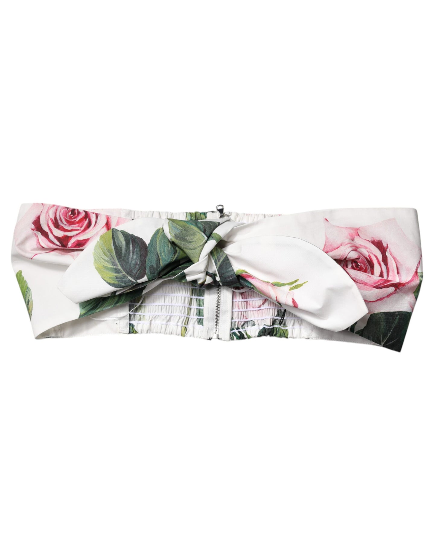 Dolce & Gabbana White Floral Print Cropped Bustier Cotton Top