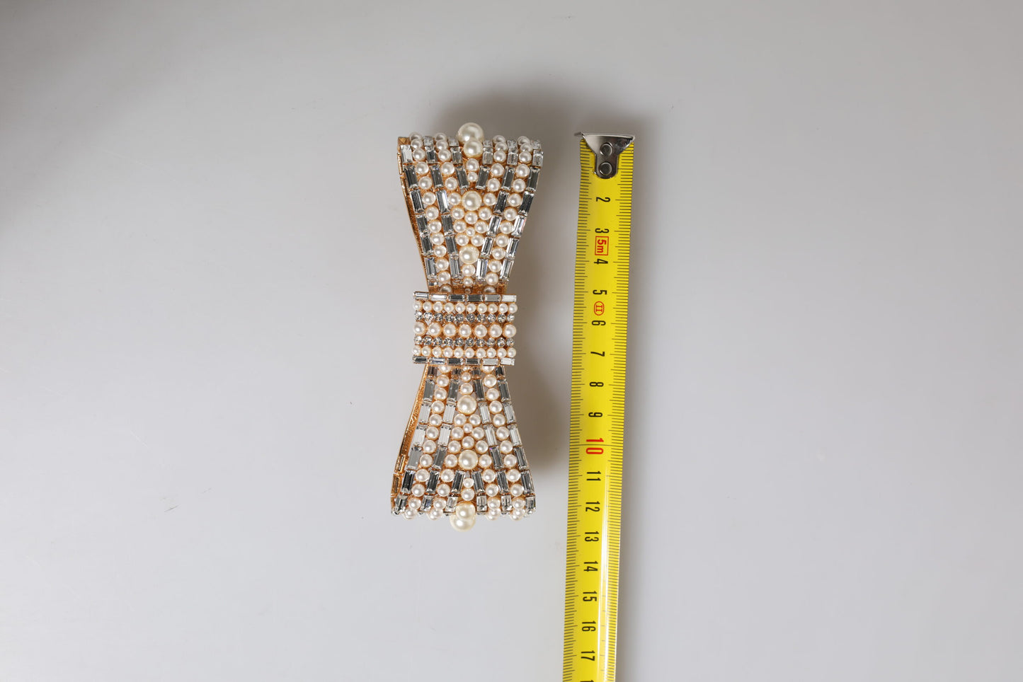 Dolce & Gabbana Gold Tone Brass Bow Crystal Faux Pearl Embellished Brooch