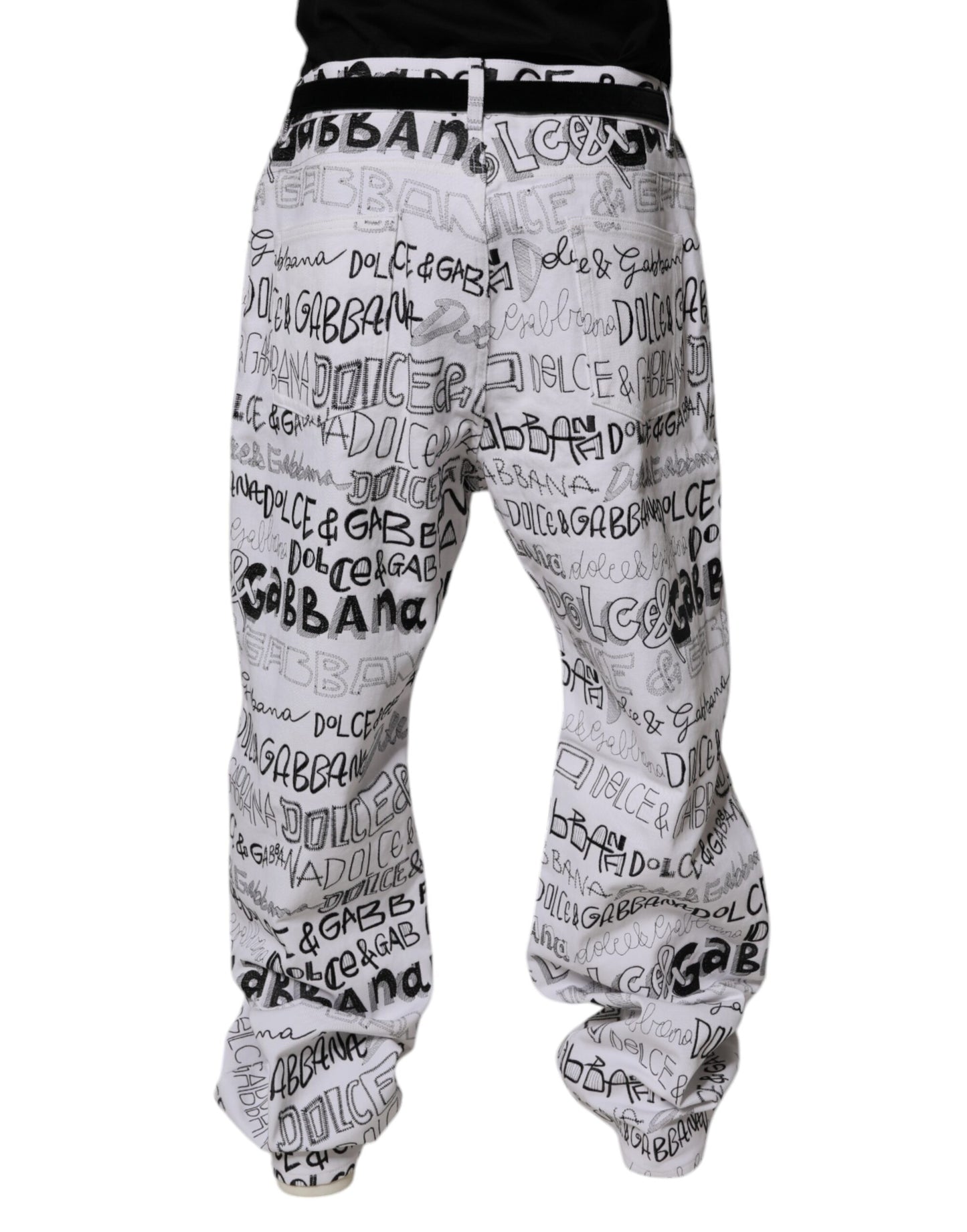 Dolce & Gabbana White Logo Print Straight Denim Jeans for Men