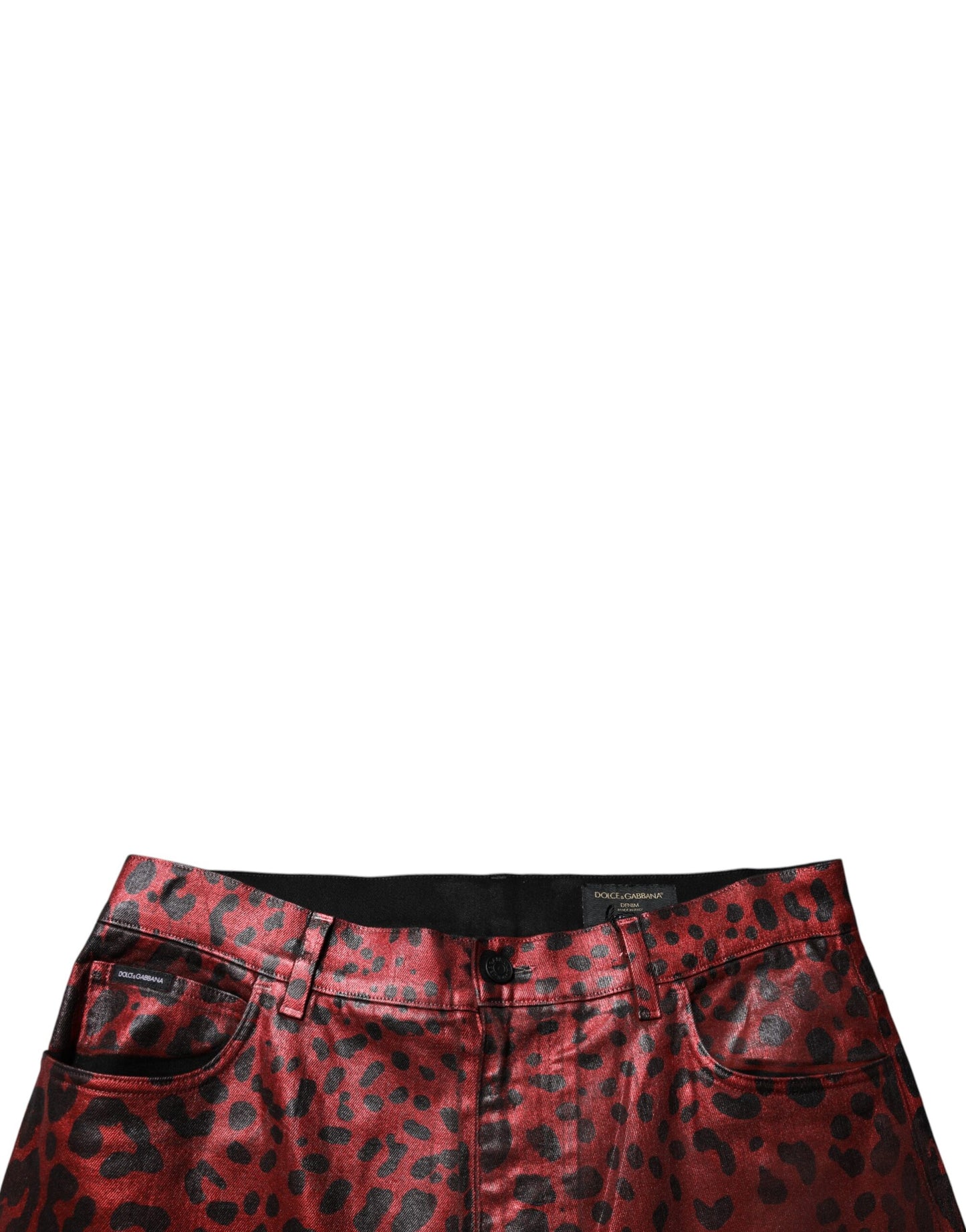 Dolce & Gabbana Red Leopard Cotton Straight Denim Jeans