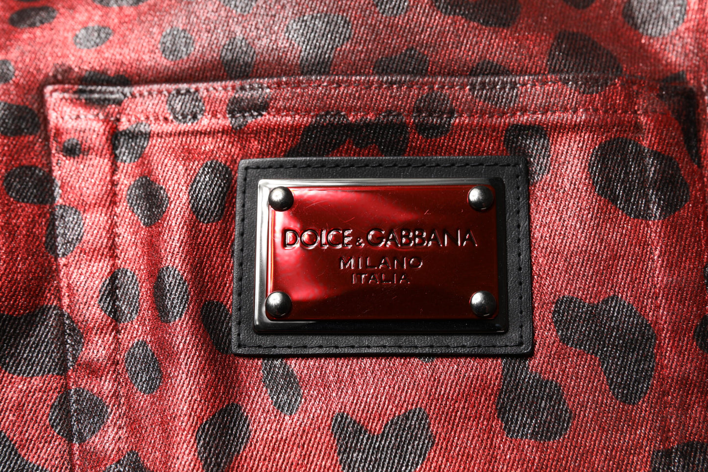 Dolce & Gabbana Red Leopard Cotton Straight Denim Jeans