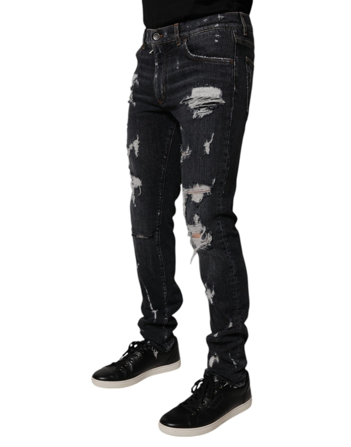 Dolce & Gabbana Black Tattered Cotton Skinny Denim Jeans