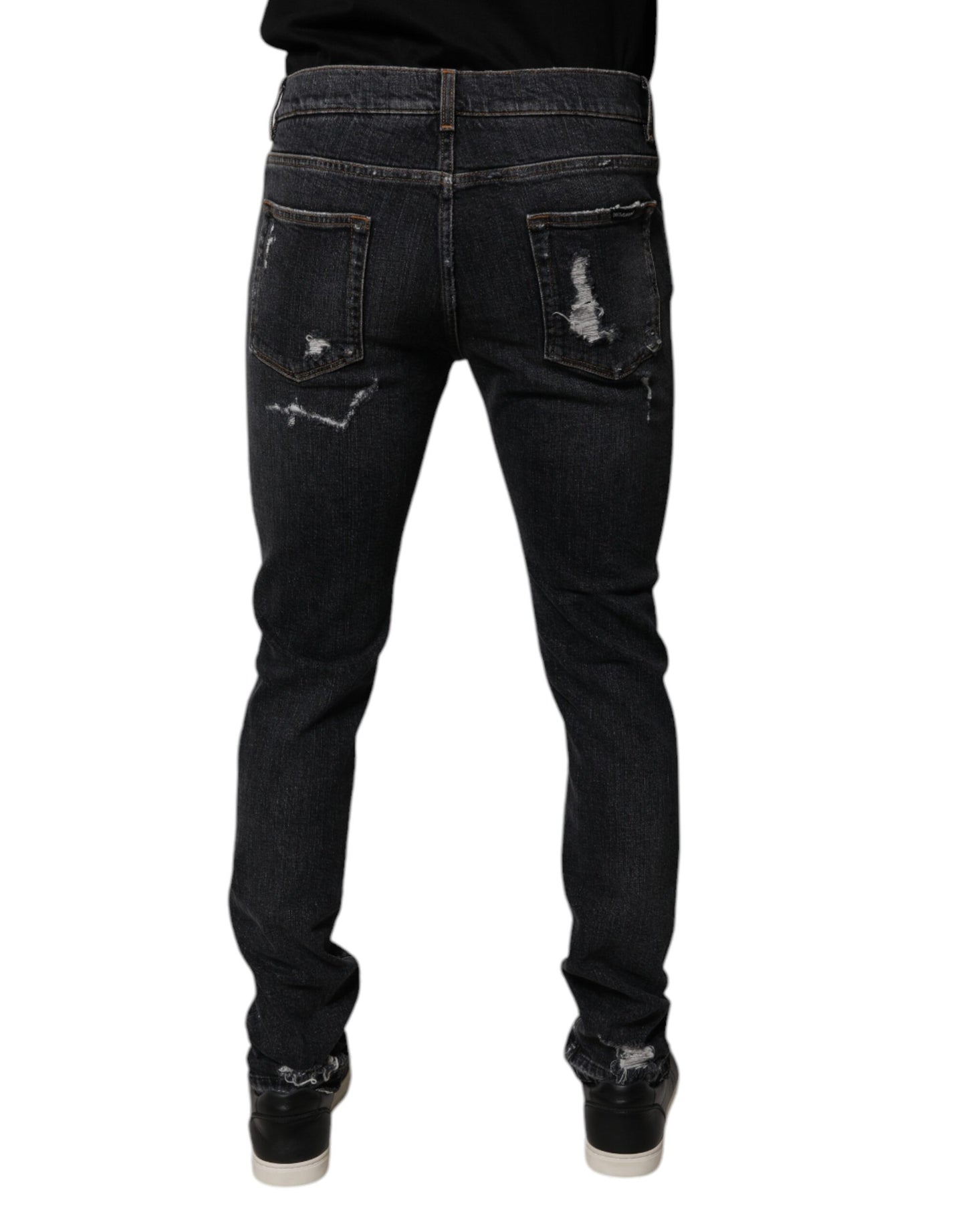 Dolce & Gabbana Black Tattered Cotton Skinny Denim Jeans
