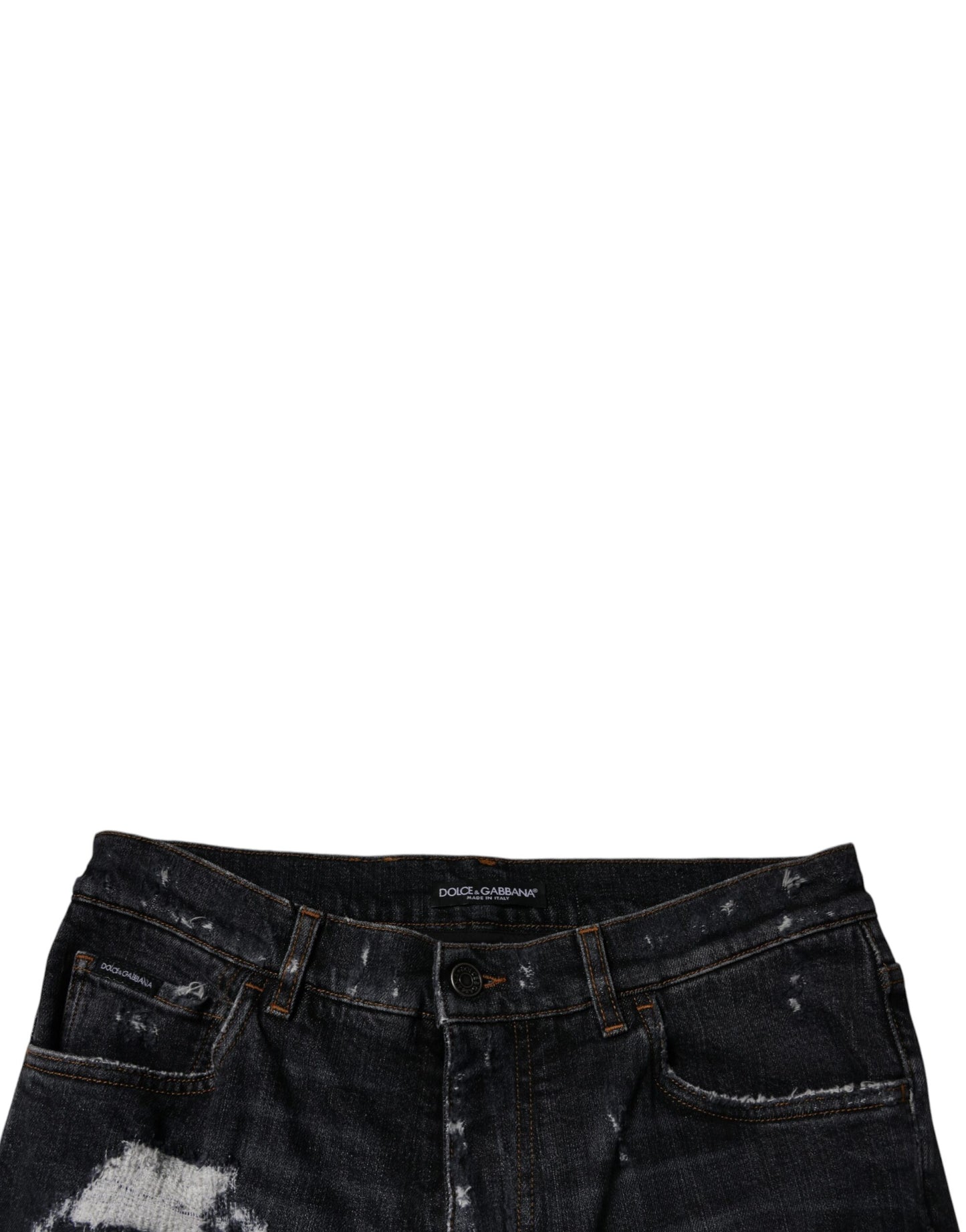 Dolce & Gabbana Black Tattered Cotton Skinny Denim Jeans