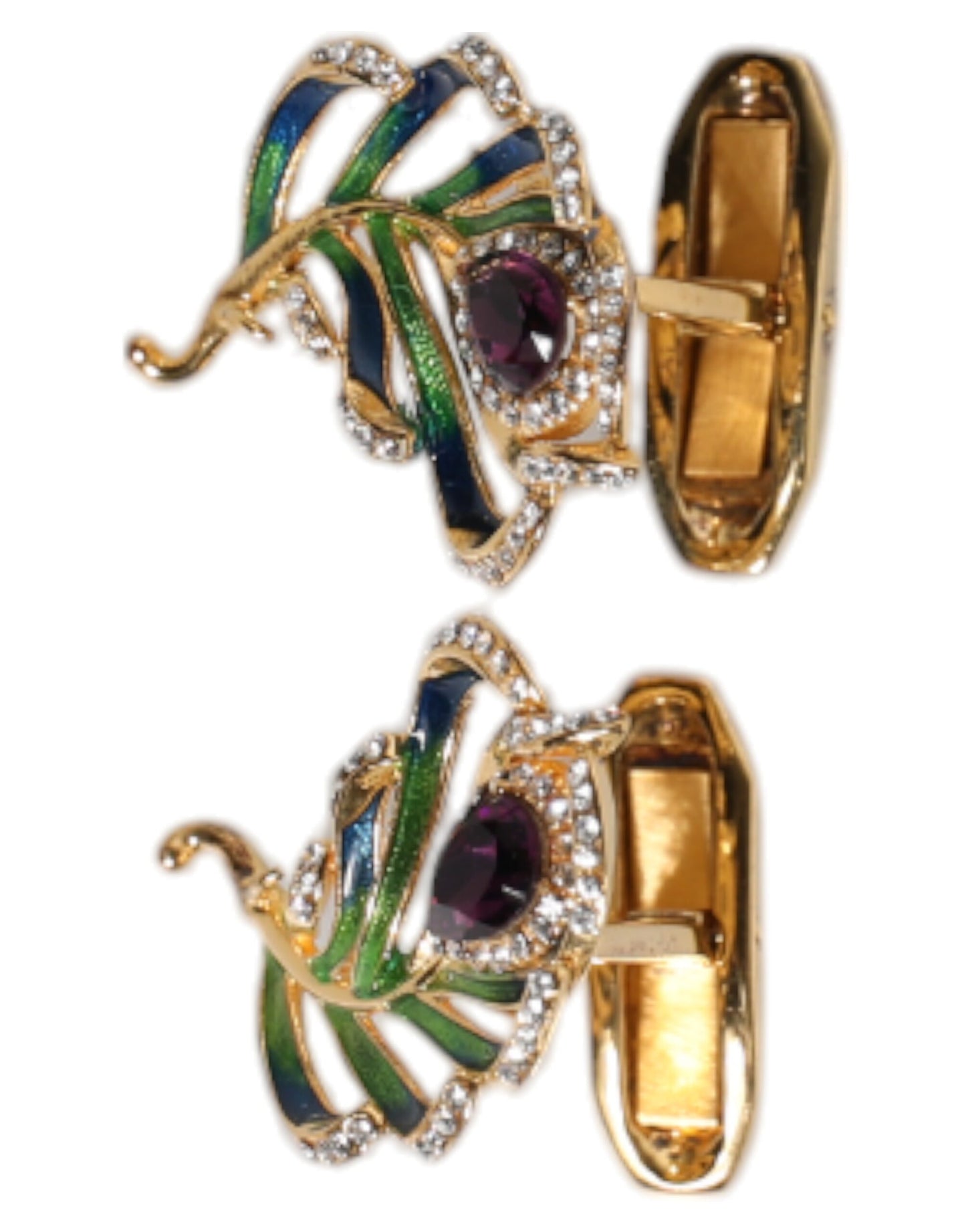 Dolce & Gabbana Multicolor Peacock Feathers 925 Sterling Silver Cufflinks
