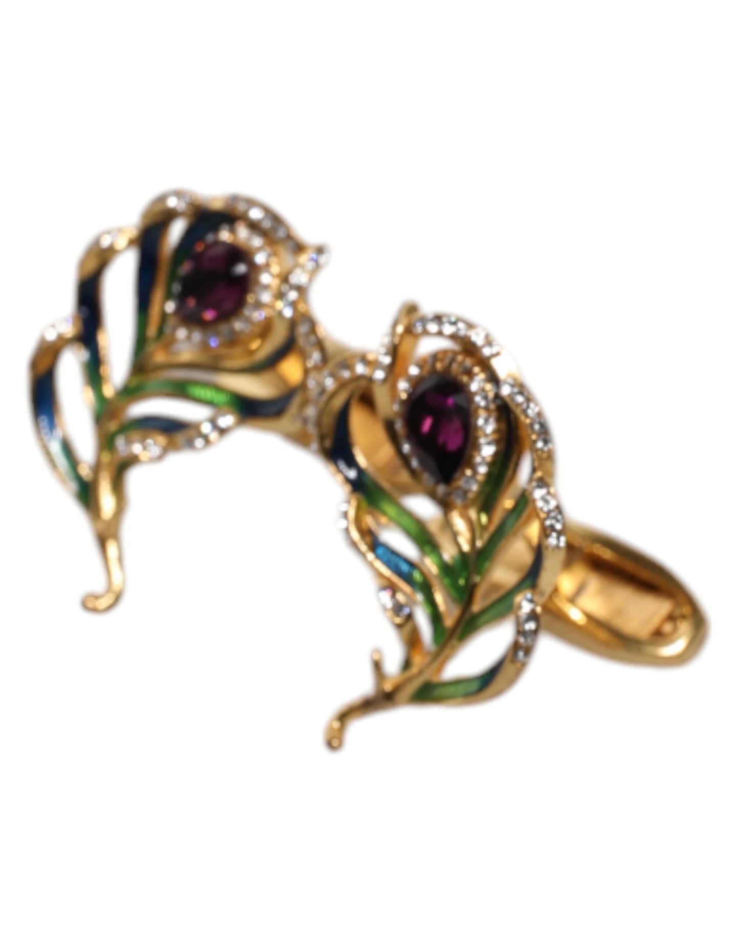 Dolce & Gabbana Multicolor Peacock Feathers 925 Sterling Silver Cufflinks