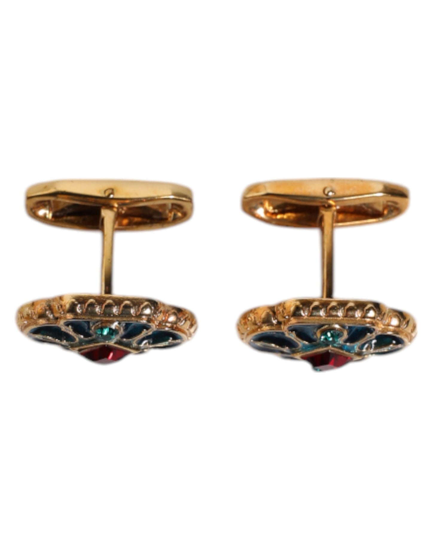 Dolce & Gabbana Gold Brass Blue Enameled Flower Cufflinks