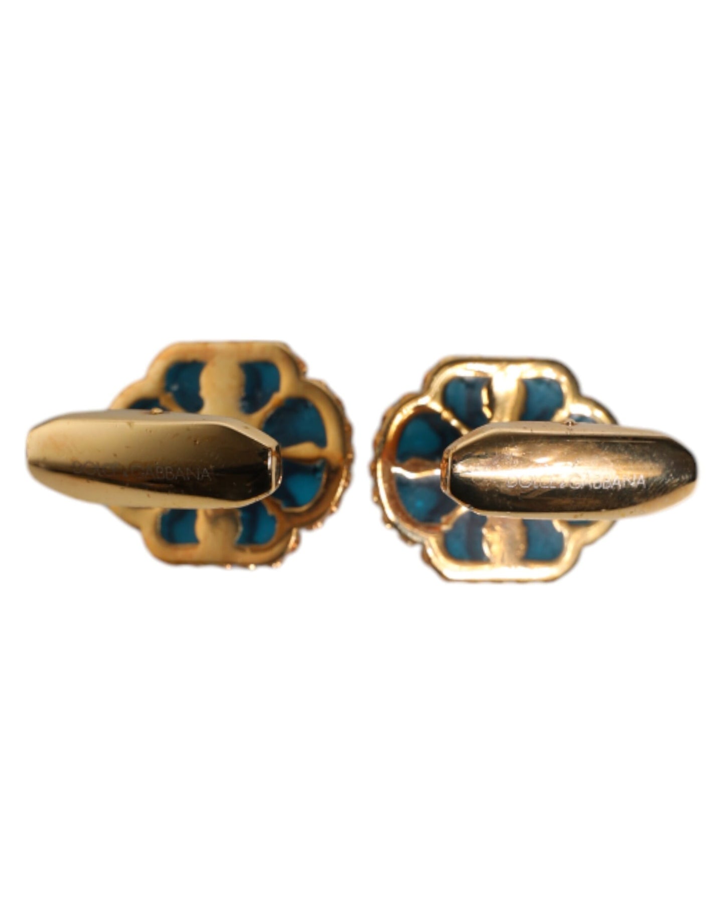 Dolce & Gabbana Gold Brass Blue Enameled Flower Cufflinks