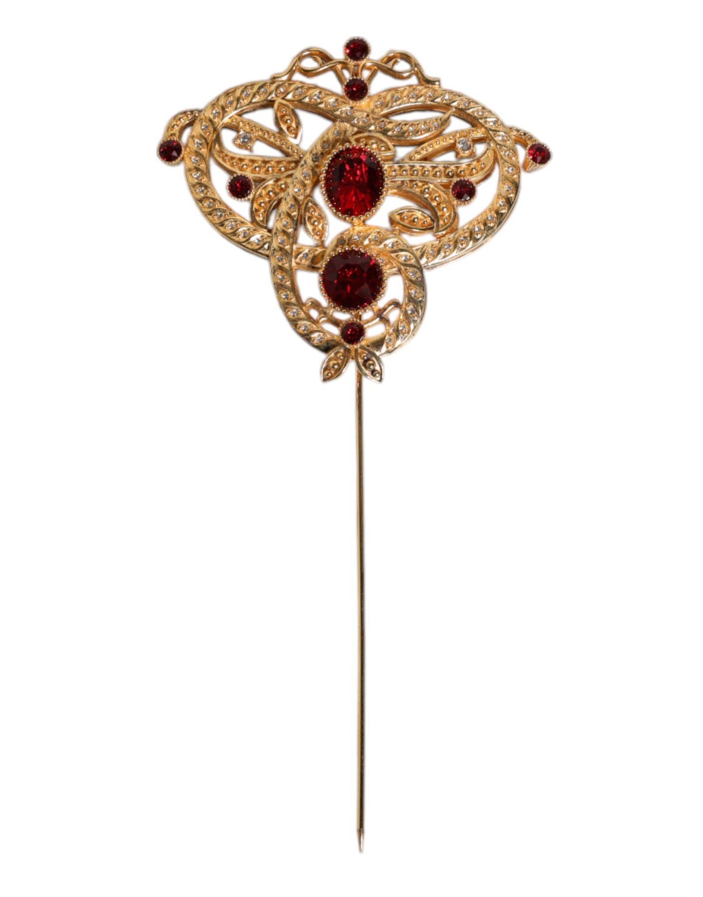 Dolce & Gabbana Gold Tone Red Crystal Embellished 925 Sterling Silver Pin