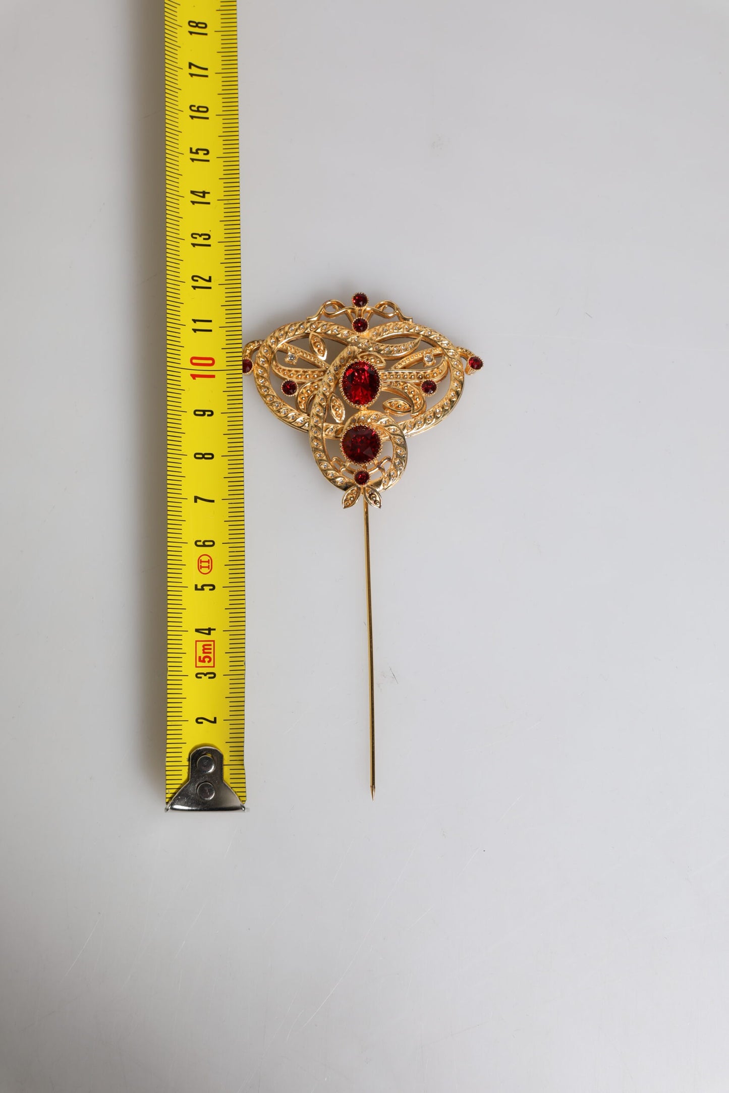 Dolce & Gabbana Gold Tone Red Crystal Embellished 925 Sterling Silver Pin