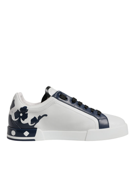 Dolce & Gabbana White & Blue Crown Low Top Sneakers for Men