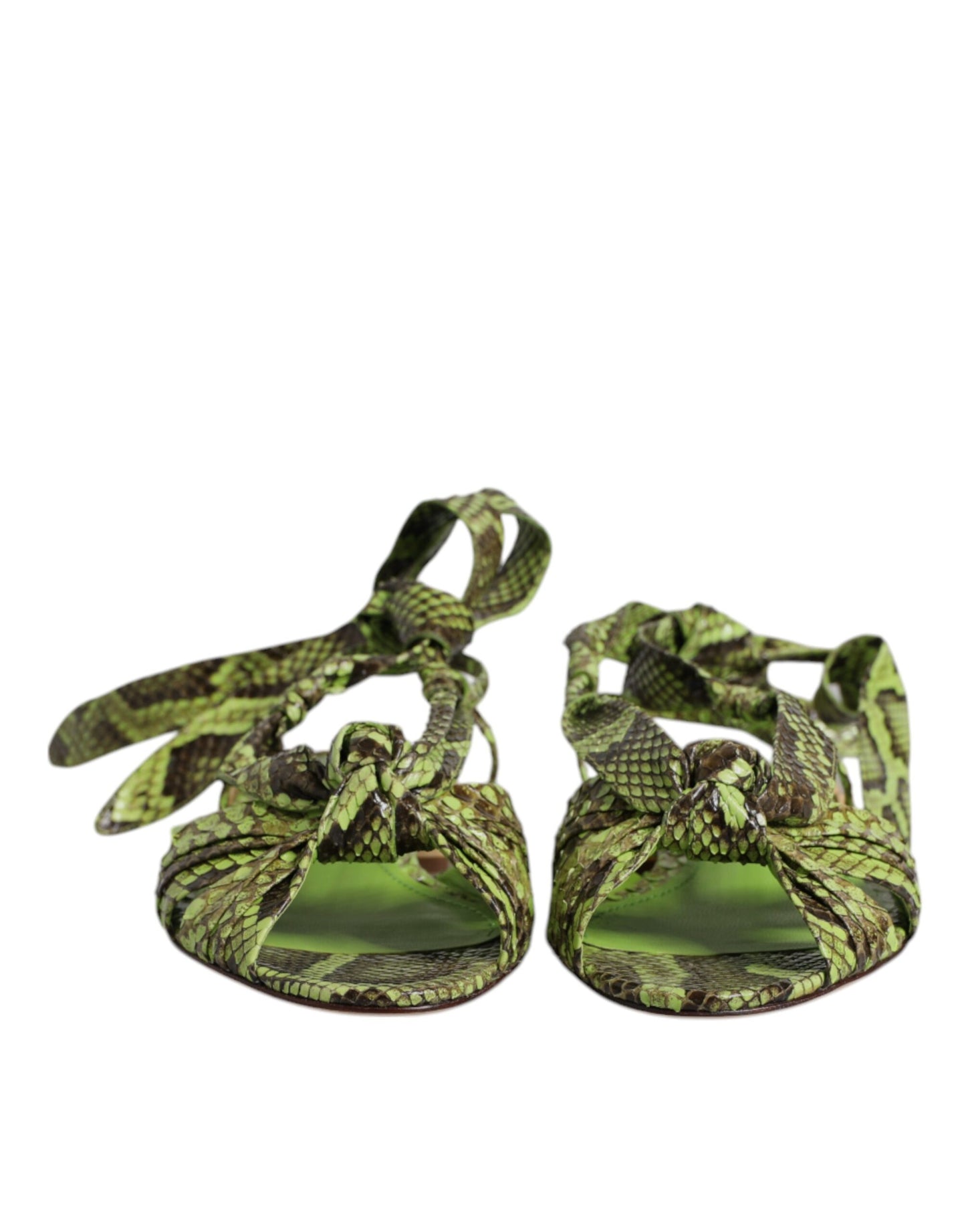 Dolce & Gabbana Green Animal Print Ankle Wrap Sandals
