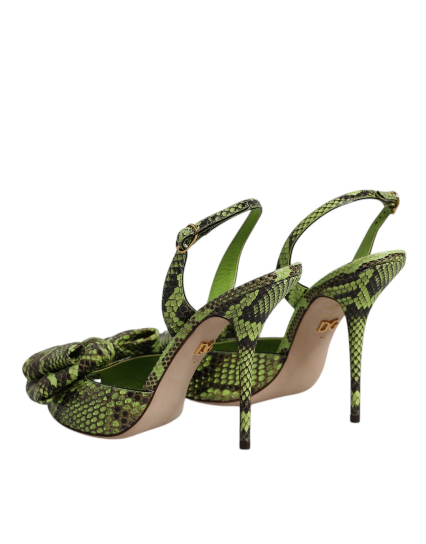 Dolce & Gabbana Green Python Leather Heels Sandals