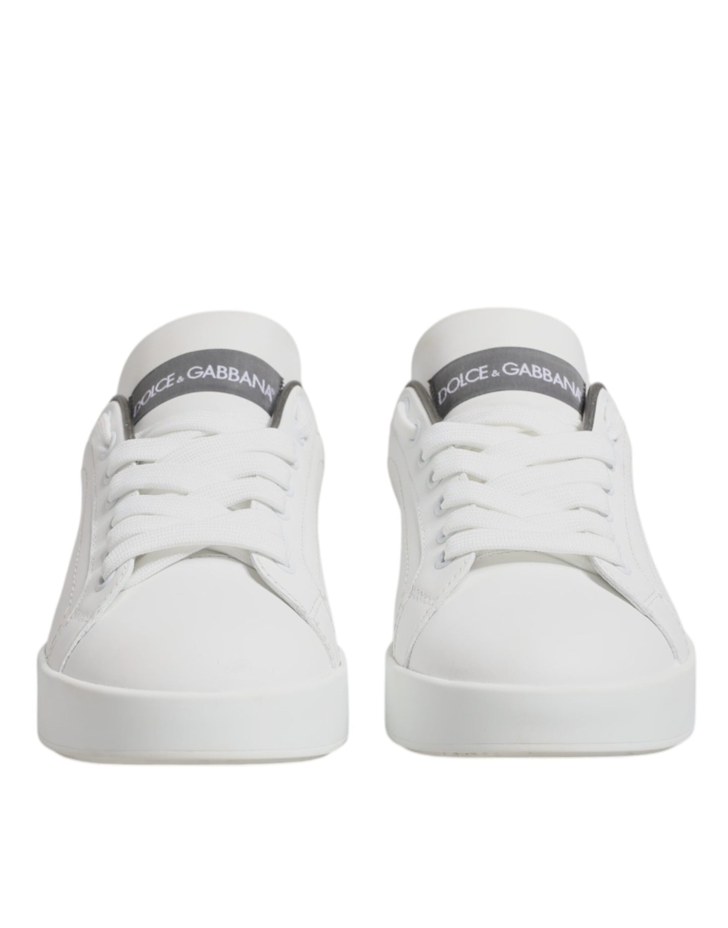 Dolce & Gabbana White Gray Leather Low Top Sneakers