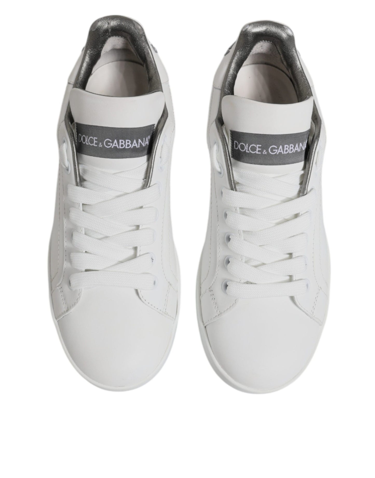 Dolce & Gabbana White Gray Leather Low Top Sneakers