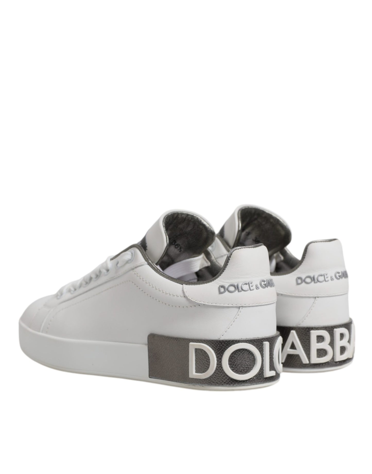 Dolce & Gabbana White Gray Leather Low Top Sneakers