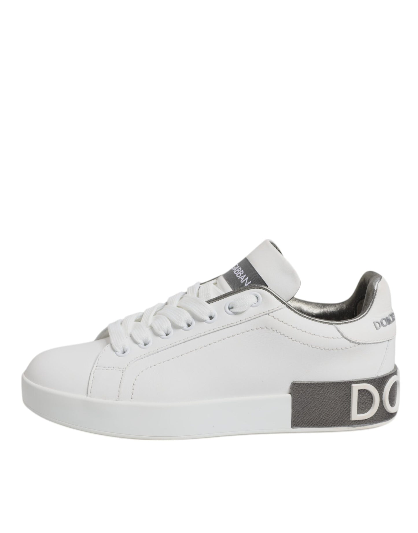 Dolce & Gabbana White Gray Leather Low Top Sneakers