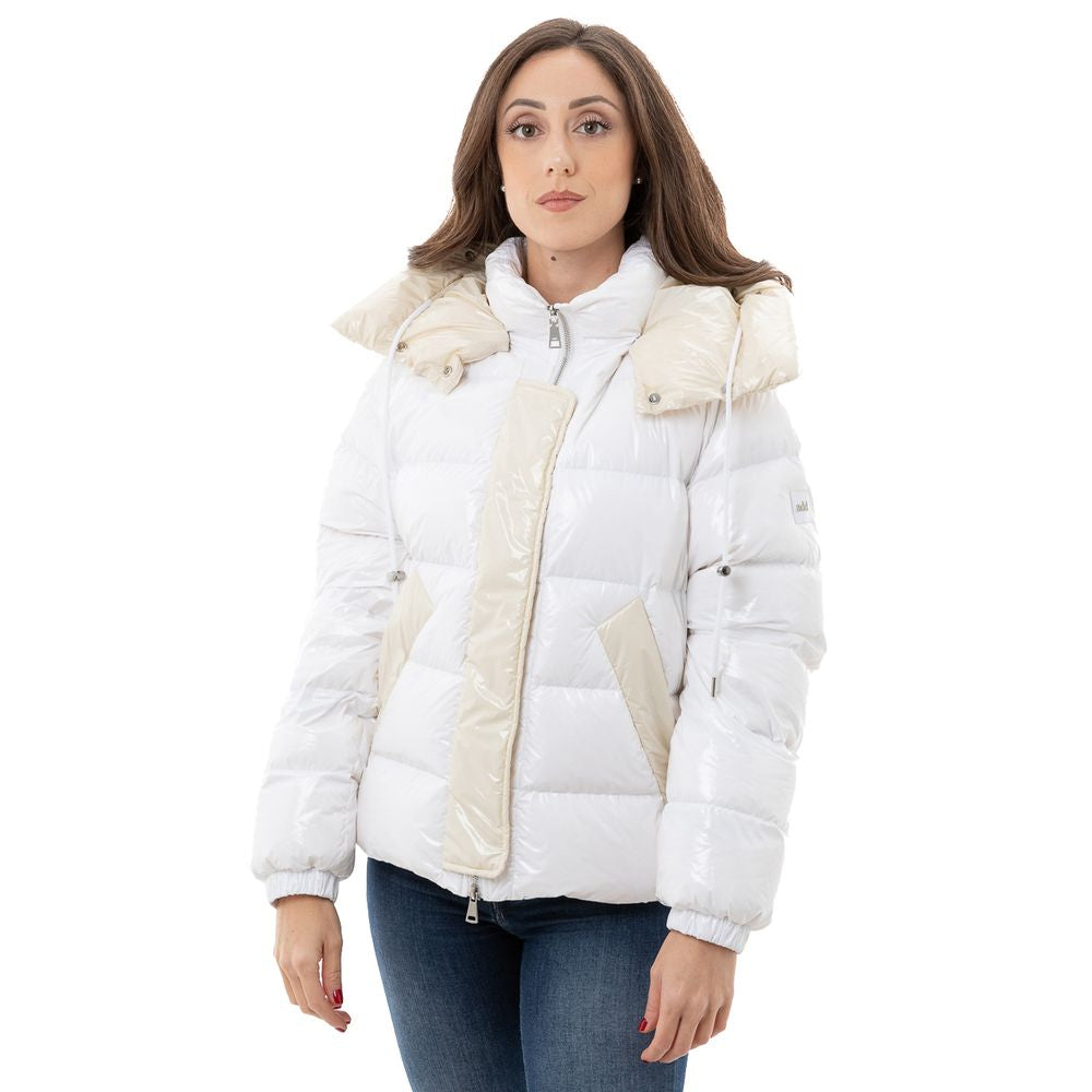 Add White Hooded Puffer Jacket for Women