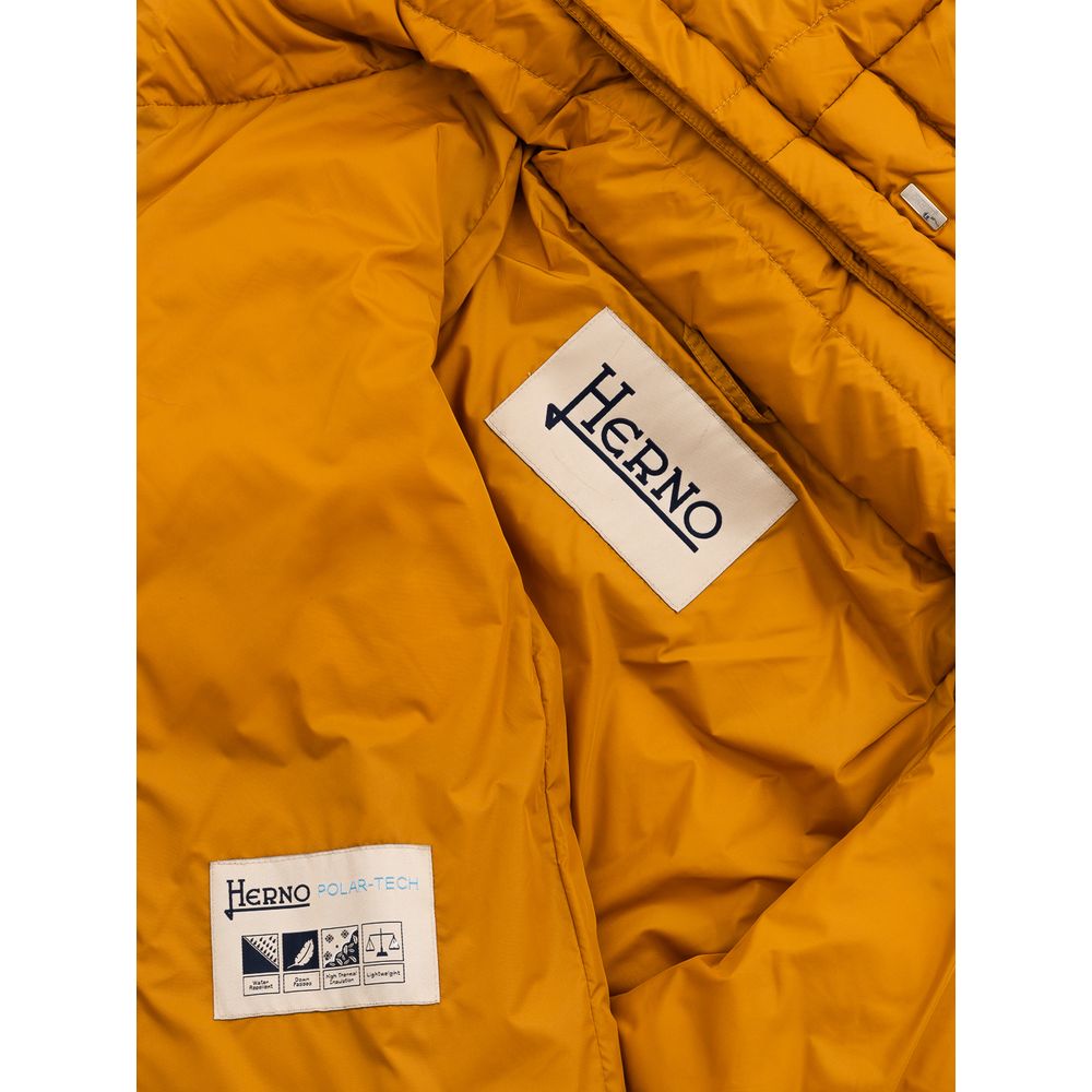 Herno Yellow Quilted Hooded Jacket