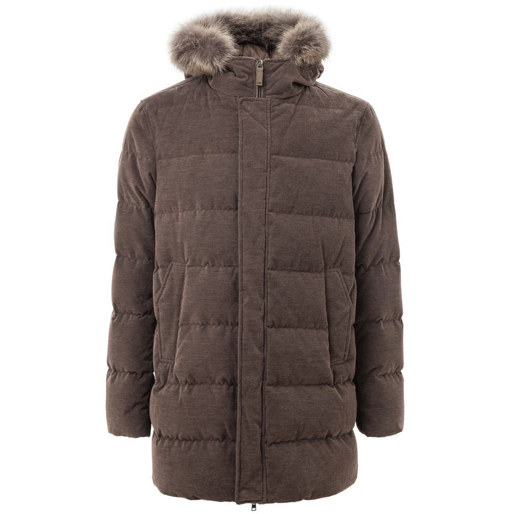 Herno Brown Cotton Hooded Jacket