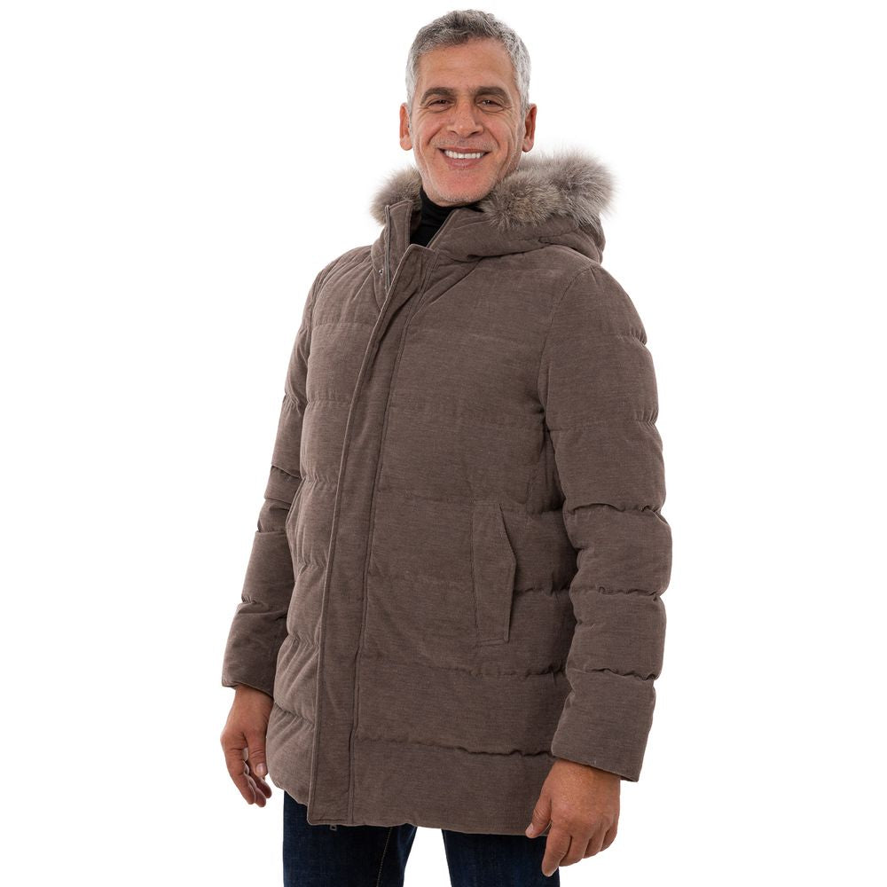Herno Brown Cotton Hooded Jacket