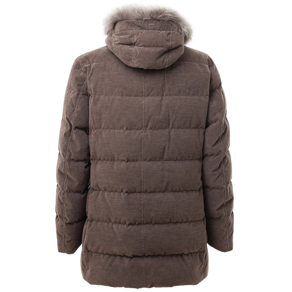 Herno Brown Cotton Hooded Jacket