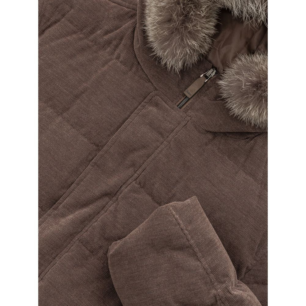 Herno Brown Cotton Hooded Jacket
