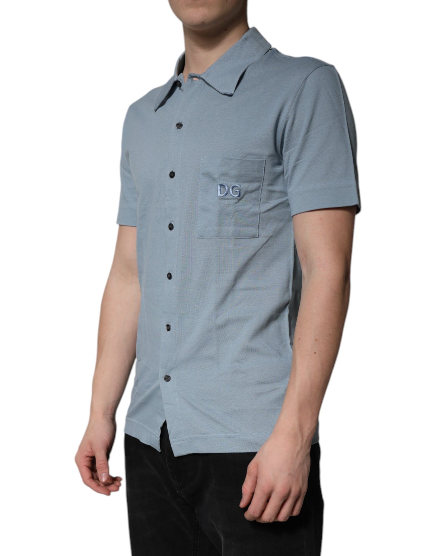 Dolce & Gabbana Light Blue Cotton Button Down Casual Polo Shirt