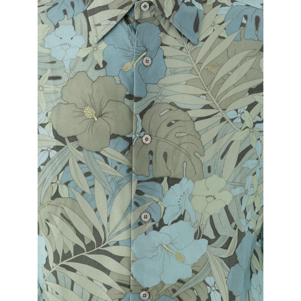 Tom Ford Light Blue Lyocell Floral Print Shirt