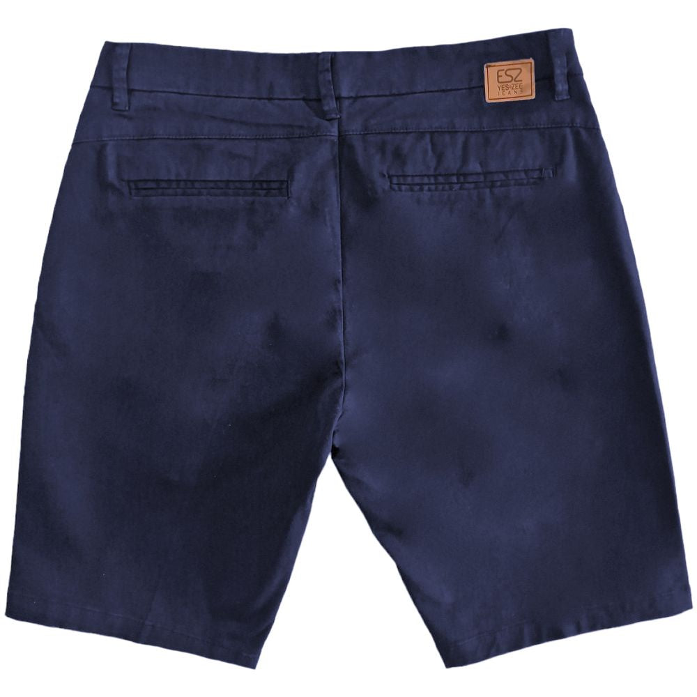 Yes Zee Blue Cotton Shorts: Classic Tapered Stretch Bermuda