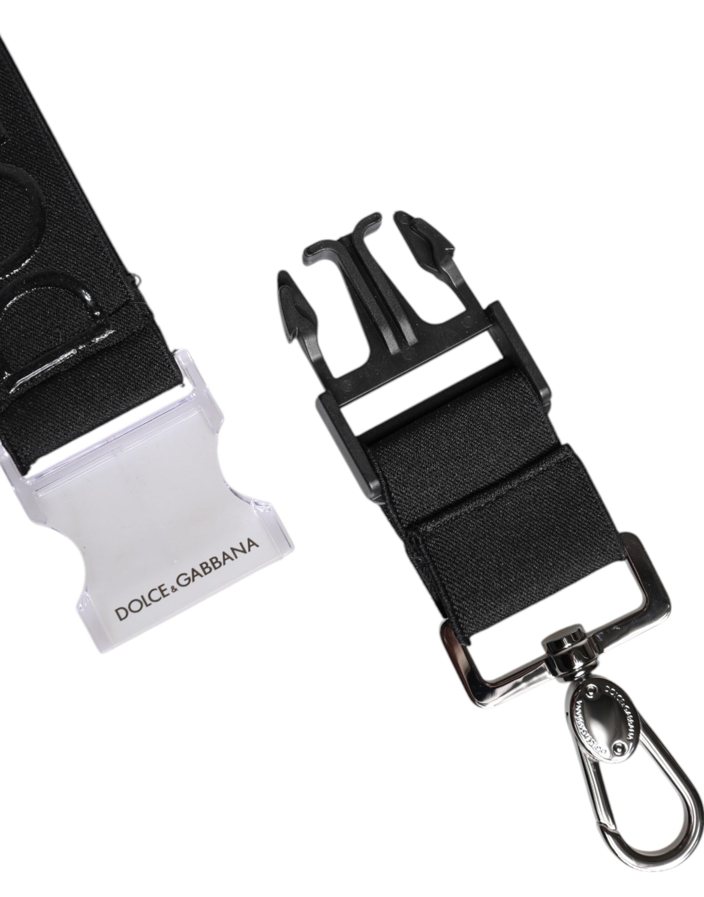 Dolce & Gabbana Black Stretch Rubberised DG Logo Keychain