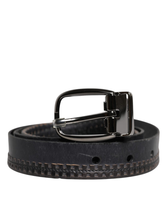 Dolce & Gabbana Black Leather Silver Tone Metal Buckle Belt