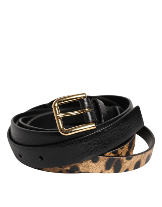 Dolce & Gabbana Black & Leopard Classic Gold Metal Buckle Belt