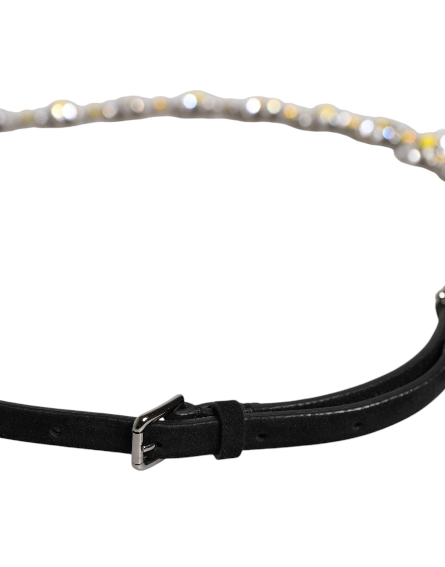 Dolce & Gabbana Black Leather Daisy Crystal Embellished Waist Belt