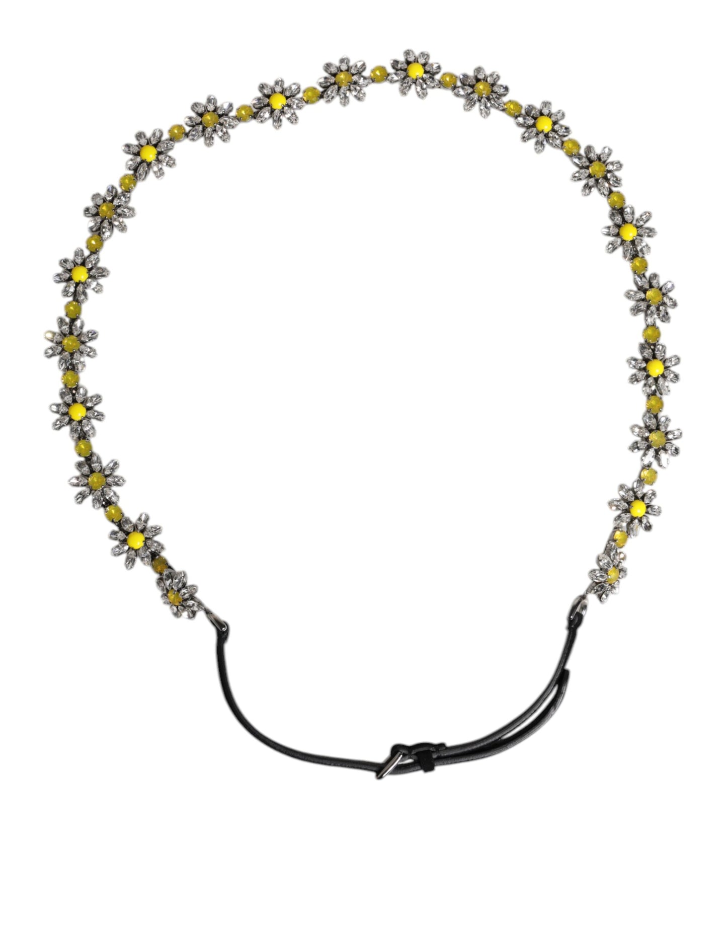 Dolce & Gabbana Black Leather Daisy Crystal Embellished Waist Belt