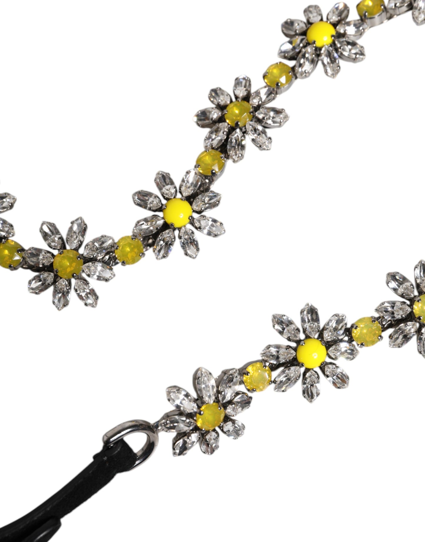 Dolce & Gabbana Black Leather Daisy Crystal Embellished Waist Belt