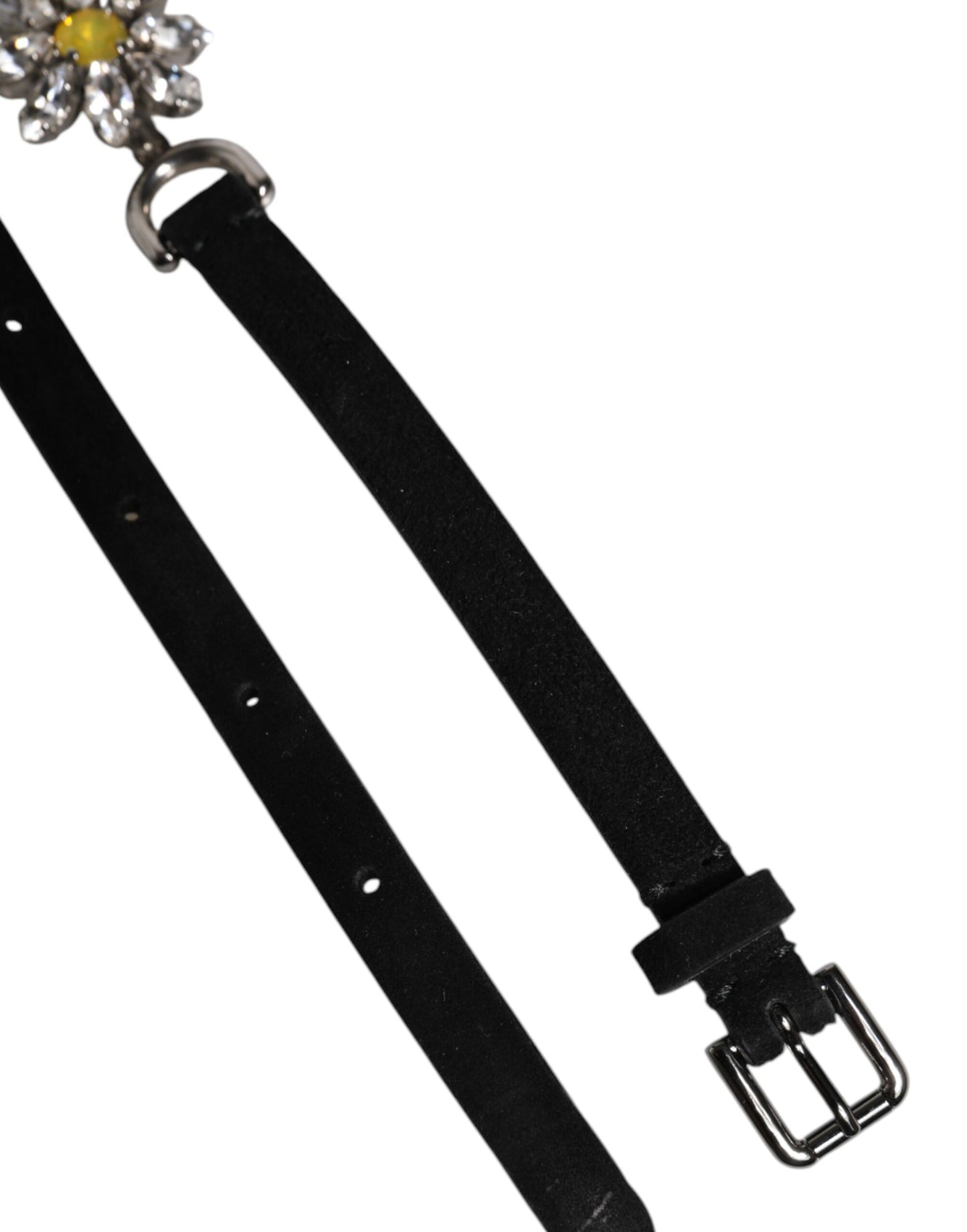 Dolce & Gabbana Black Leather Daisy Crystal Embellished Waist Belt