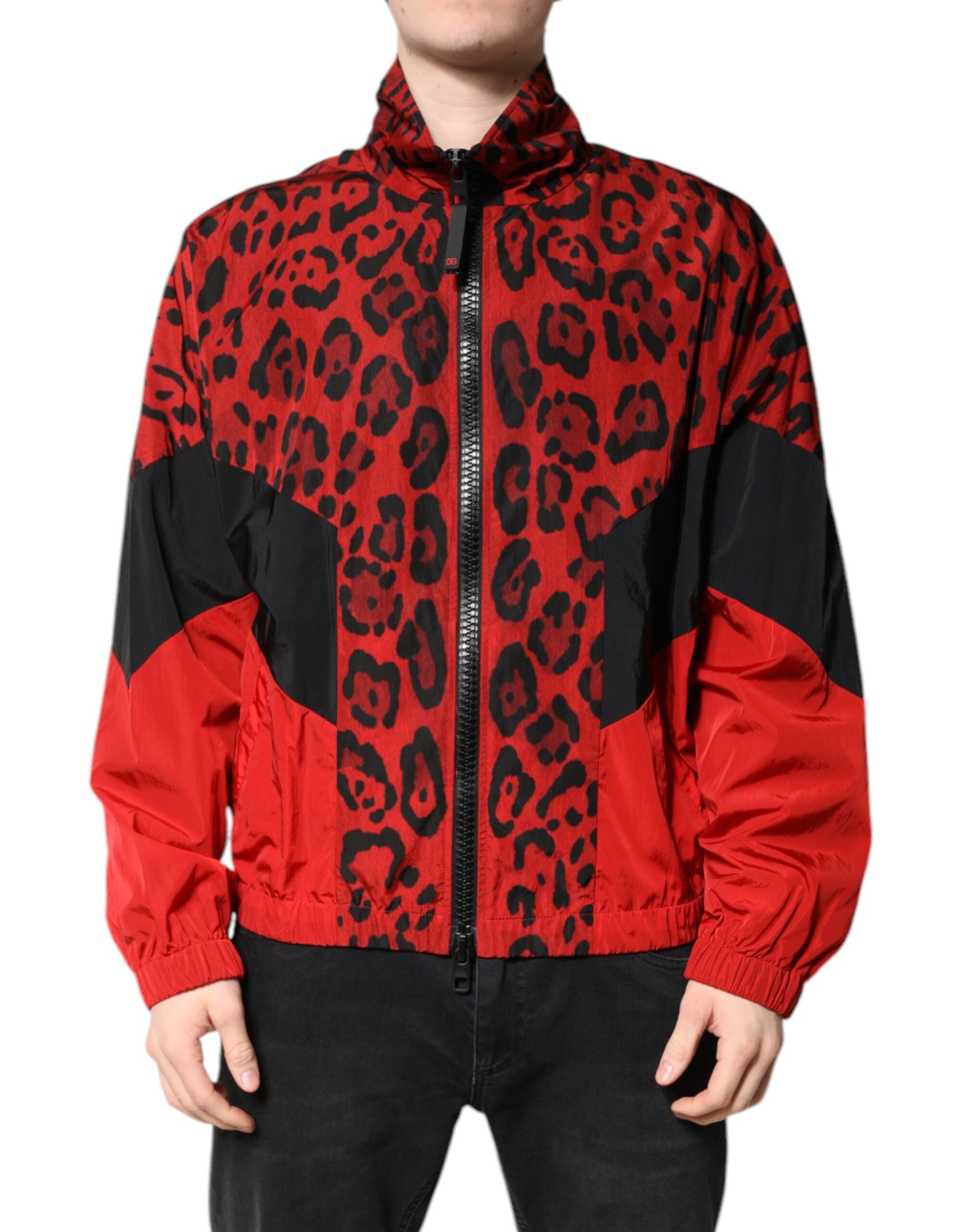 Dolce & Gabbana Red & Black Leopard Bomber Jacket