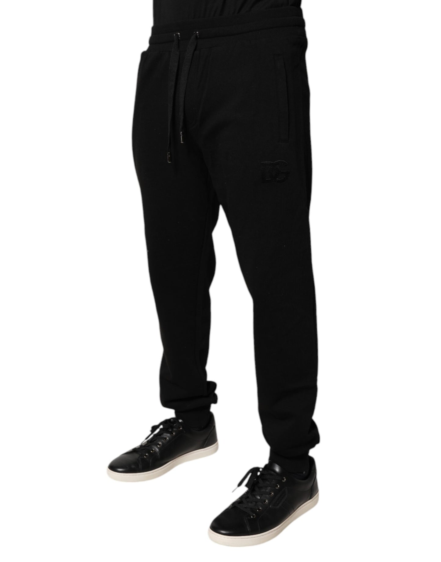 Dolce & Gabbana Black Cotton Mid Waist Jogger Sweatpants