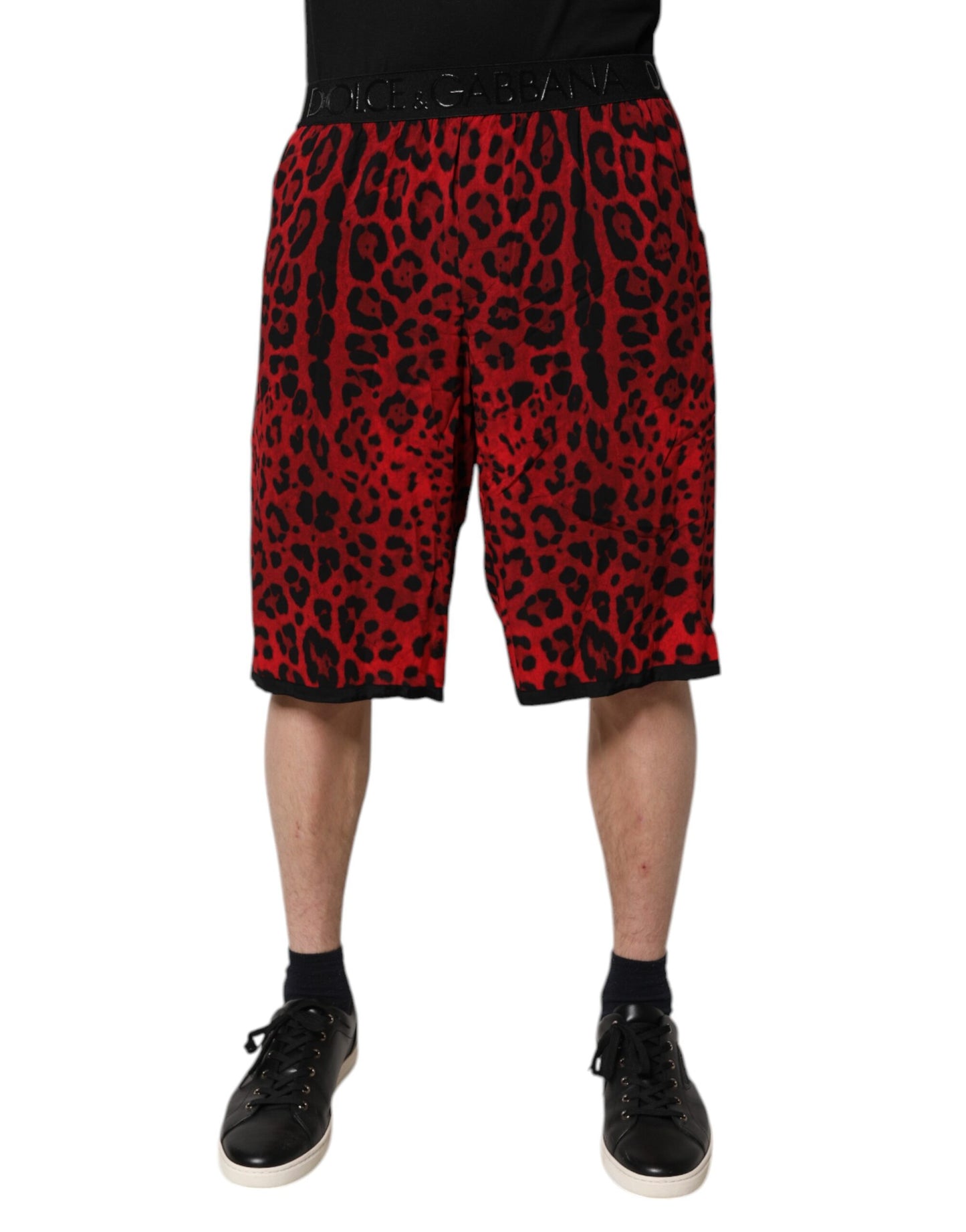 Dolce & Gabbana Red Leopard Print Bermuda Shorts