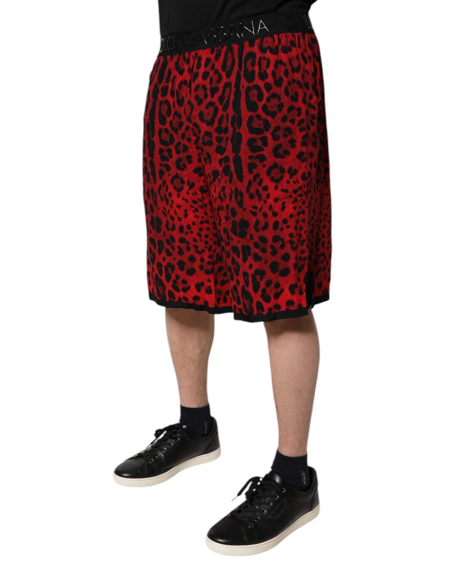 Dolce & Gabbana Red Leopard Print Bermuda Shorts