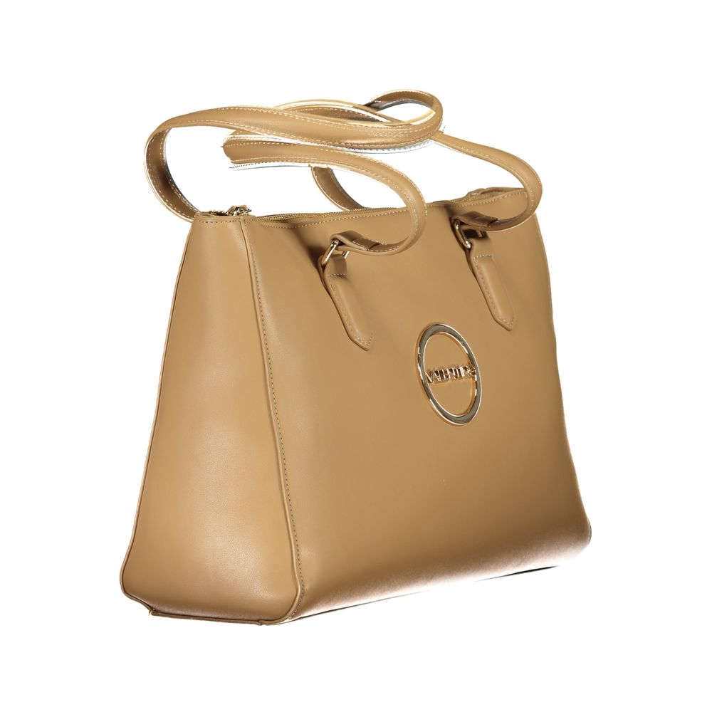 Mario Valentino Beige Smooth Leather Handbag with Iconic Logo