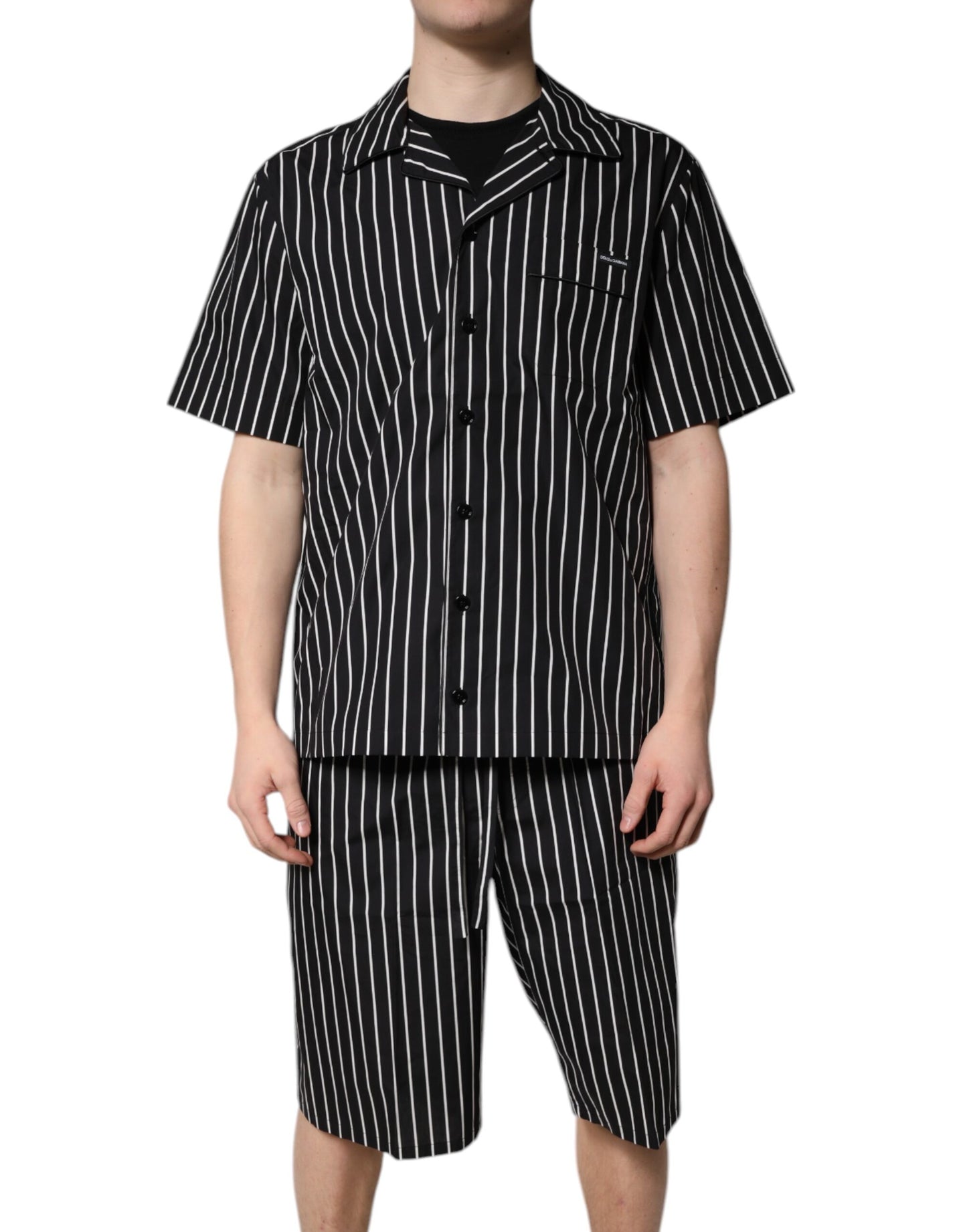 Dolce & Gabbana Black White Stripes Cotton Men Pajama Set