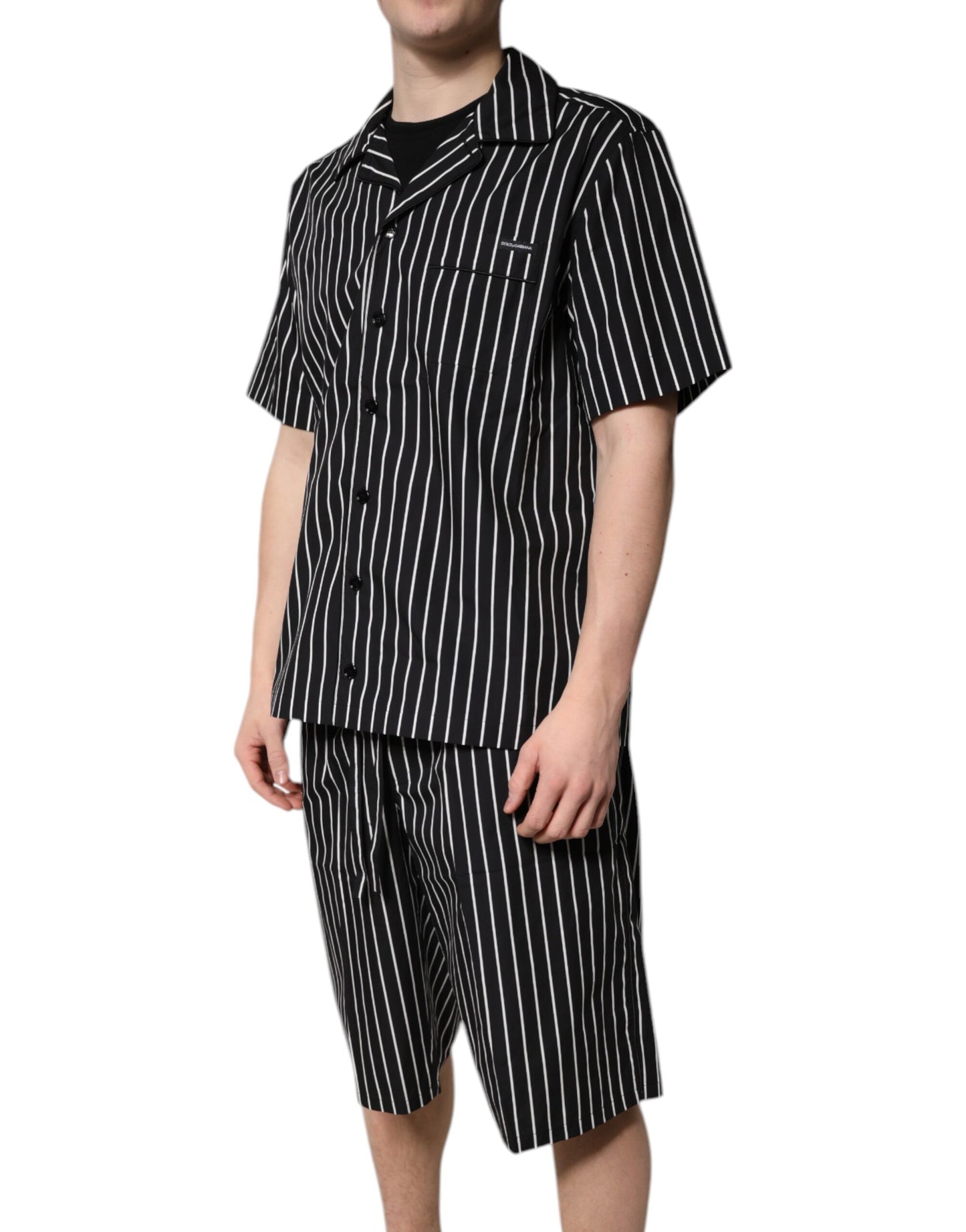 Dolce & Gabbana Black White Stripes Cotton Men Pajama Set