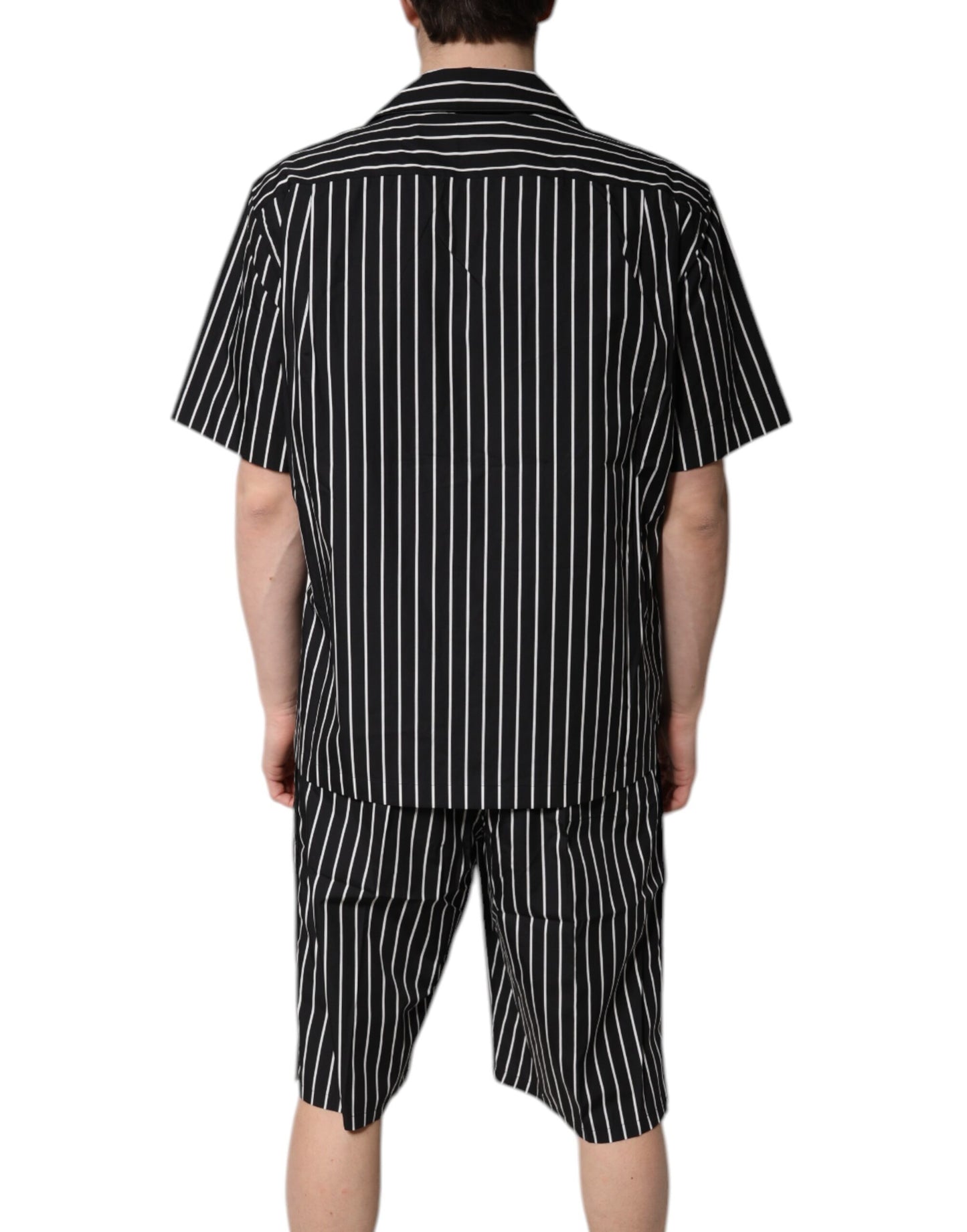 Dolce & Gabbana Black White Stripes Cotton Men Pajama Set